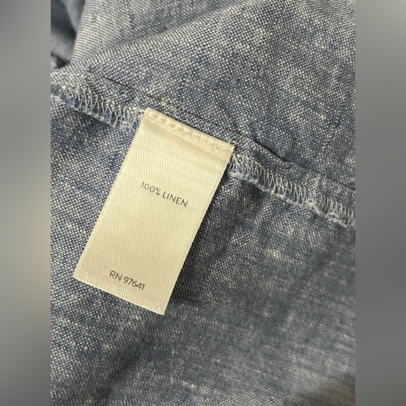 J Jill Love Linen Dress Blue Sheath Tunic 3/4 Bell Sleeves Pockets Women’s L - Picture 8 of 10